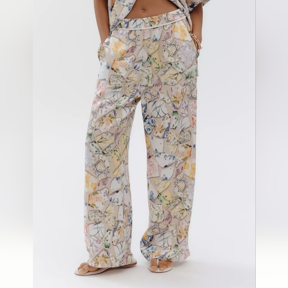 Anthropologie Maeve Brooklin Printed Wide-Leg Pull-On Pants. NEW